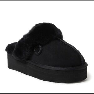 NWOT Fireside by Dearfoams Melton Genuine Shearling Scuff Slipper Black Sz 8